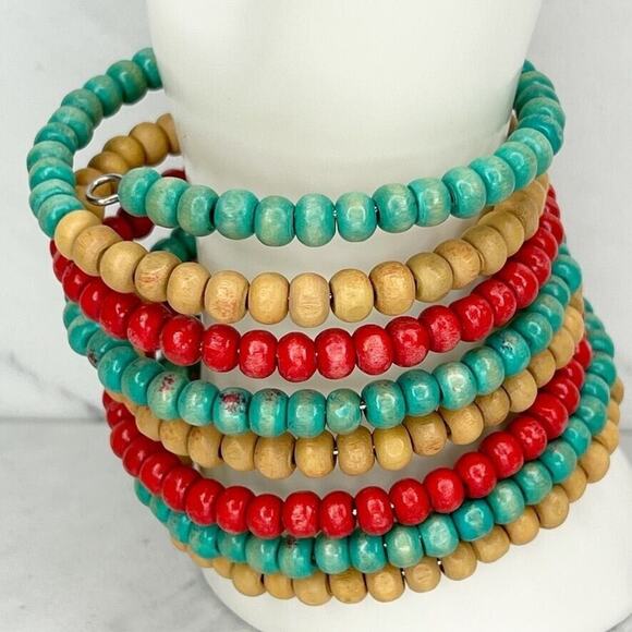 Boho Wood Beaded Wire Wrap Bracelet - Picture 5 of 12